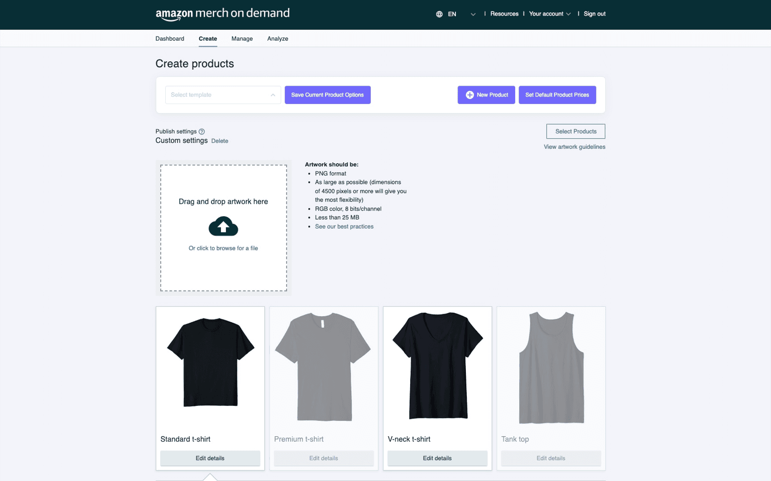 Creating product details and uploading designs in Merch by Amazon